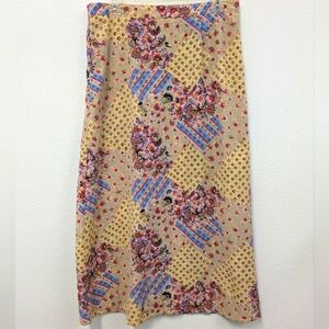 Vintage Y2K Ivory Floral Geometric Maxi Skirt sz 14 Retro Whimsical Bohemian